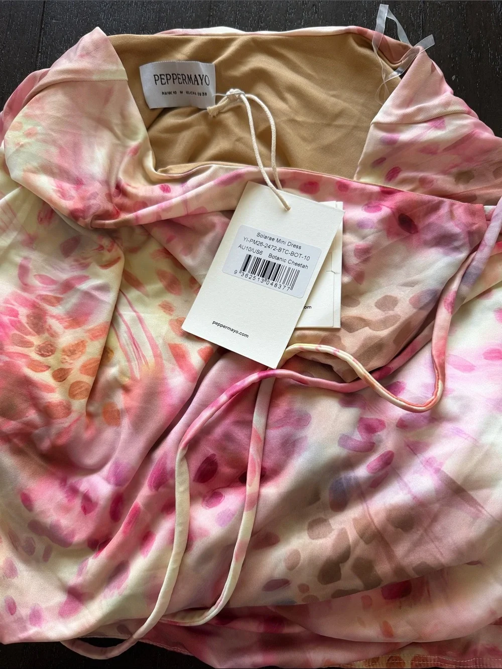 Peppermayo Pink and Cream Watercolor Halter Mini Dress - Picture 3 of 3